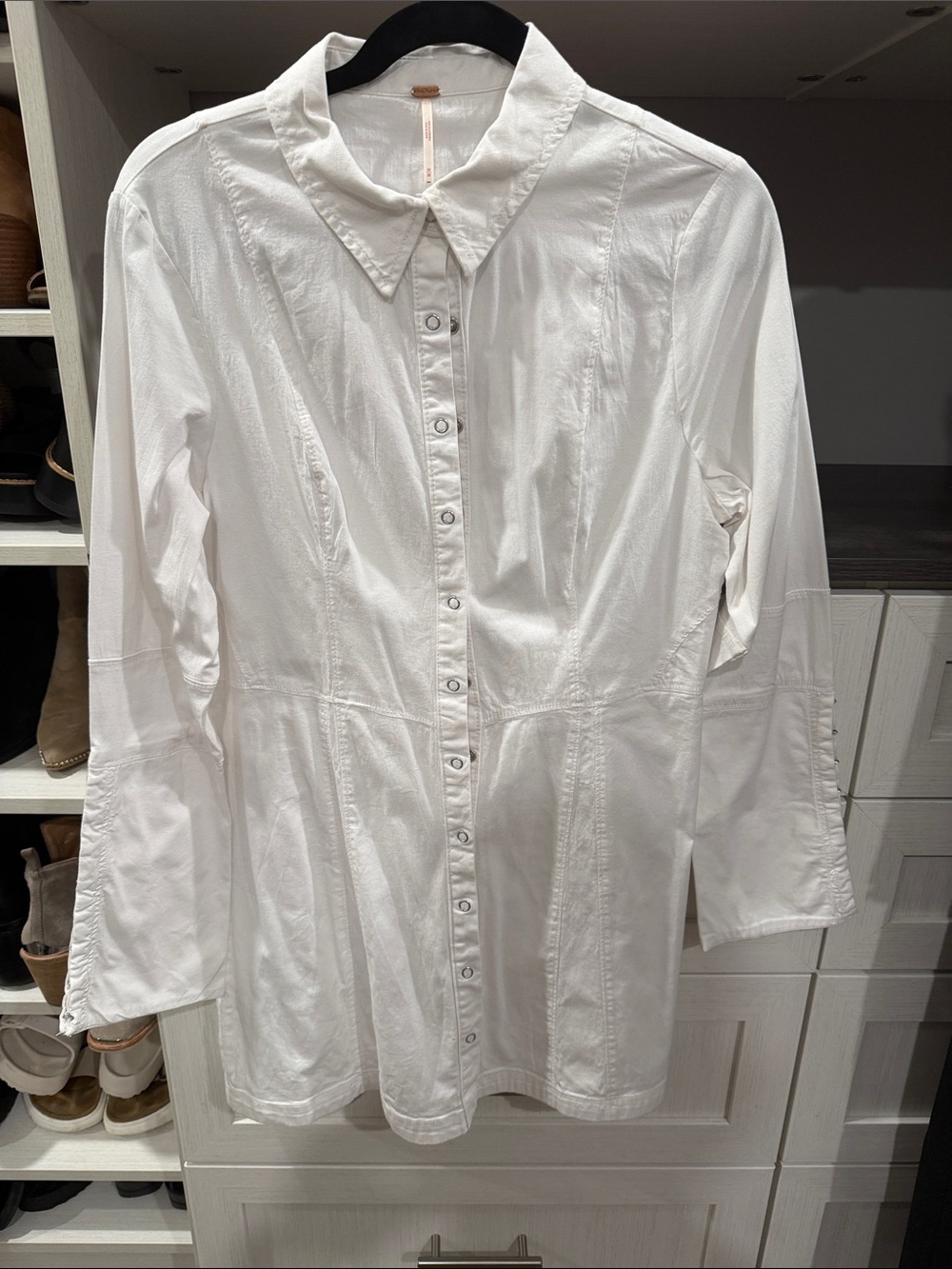 Free People White Button-Front Longline Shirt Dress
